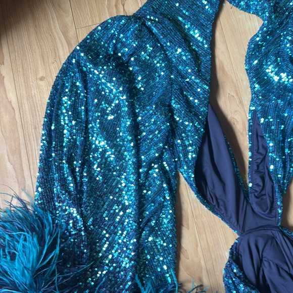 Cutout Feather-trimmed Sequined Tulle Mini Dress - Picture 7 of 8